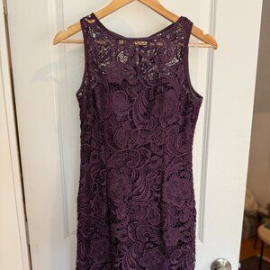 Adrianna Papell Knee Length Purple Lace Dress Size 2
